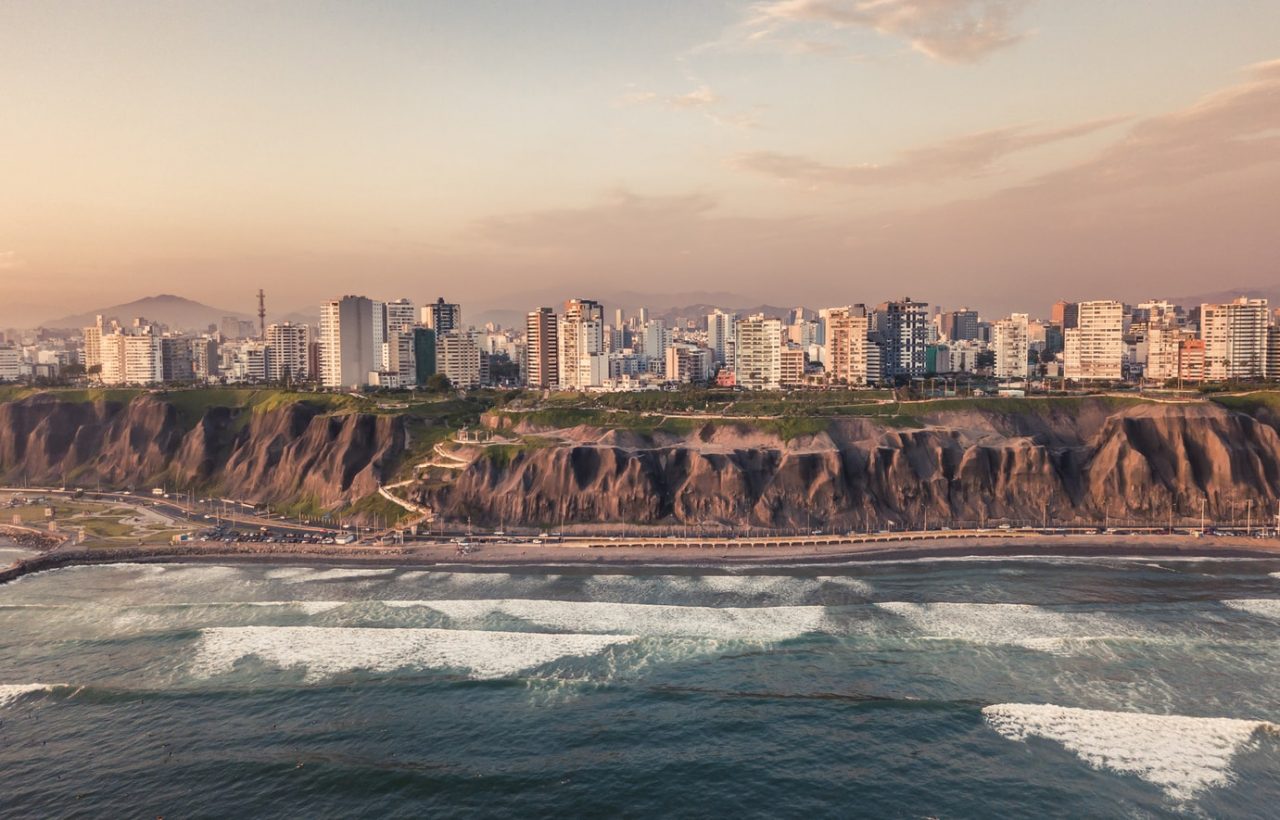 View of Lima, Peru at sunset from the water