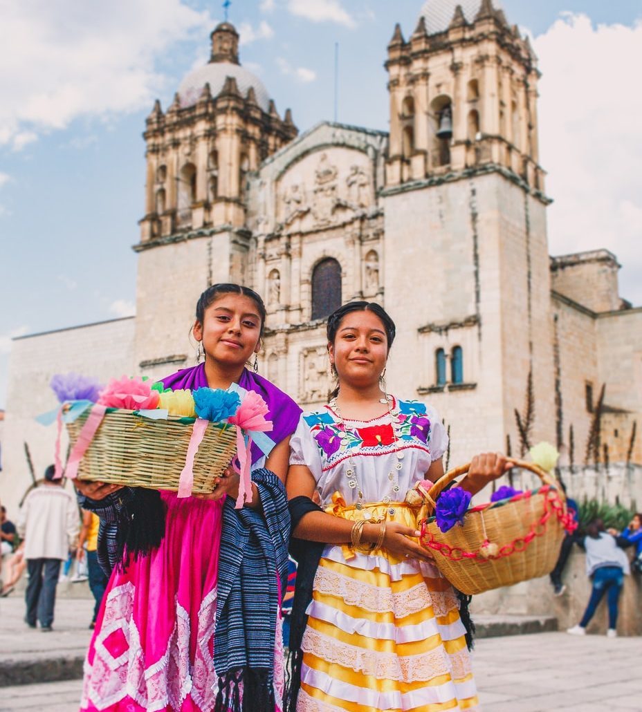girls in front of church in oaxaca