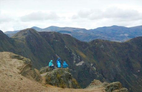 hikers near quilotoa crater