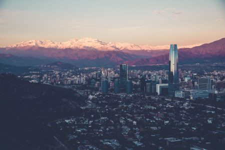 Santiago and the Andes Mountains at sunset