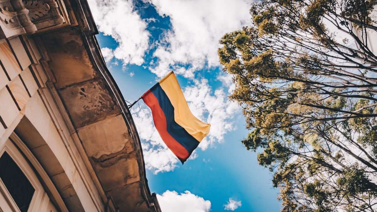 flag of colombia again blue sky